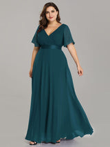 pretty MONICA|Plus Size Empire Waist V Back Bridesmaid Dress with Short Sleeves