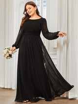 pretty CELESTE|Plus Size See-Through Puff Sleeve Chiffon Mother Dress