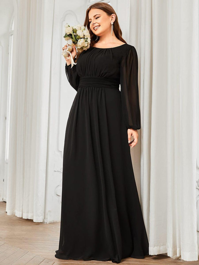 pretty CELESTE|Plus Size See-Through Puff Sleeve Chiffon Mother Dress