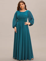 pretty CELESTE|Plus Size See-Through Puff Sleeve Chiffon Mother Dress
