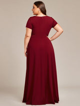 pretty TÉRESA|Plus Size Pleated V-Neck Short Sleeves Empire Waist A-Line Bridesmaid Dress