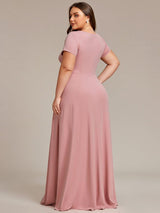 pretty TÉRESA|Plus Size Pleated V-Neck Short Sleeves Empire Waist A-Line Bridesmaid Dress
