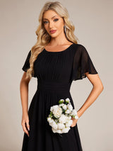 ever KIMORA|Simple Chiffon Pleated A-Line Bridesmaid Dress