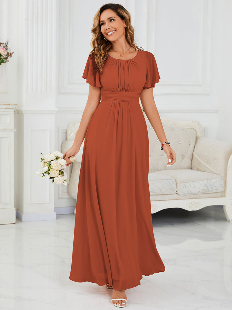 ever KIMORA|Simple Chiffon Pleated A-Line Bridesmaid Dress