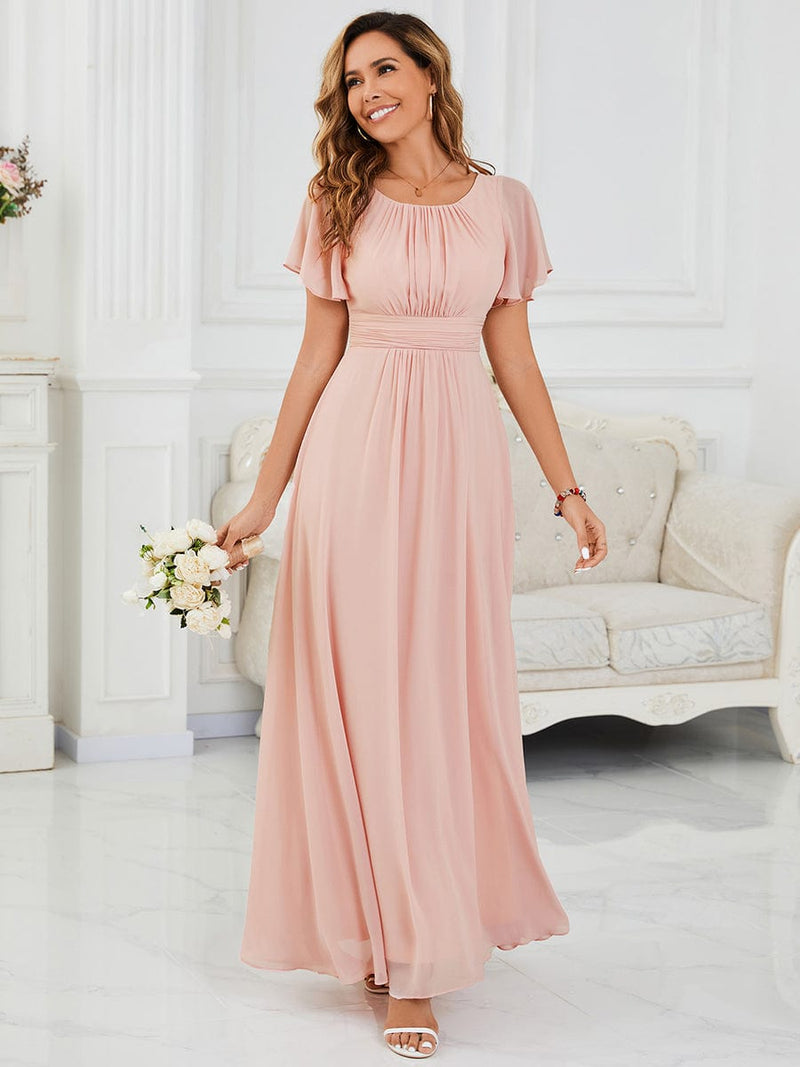 ever KIMORA|Simple Chiffon Pleated A-Line Bridesmaid Dress