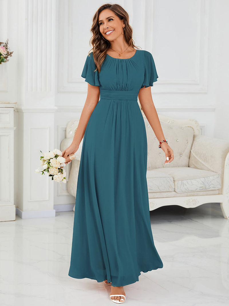 ever KIMORA|Simple Chiffon Pleated A-Line Bridesmaid Dress