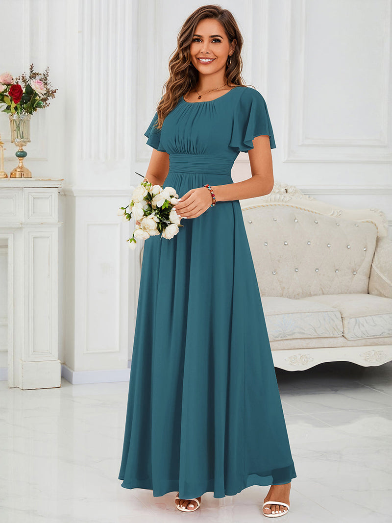 ever KIMORA|Simple Chiffon Pleated A-Line Bridesmaid Dress
