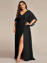 pretty ELYAN|Plus Size Half Sleeve Pleated A-Line V-Neck Chiffon Bridesmaid Dress