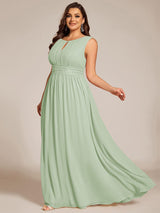 pretty KALIA|Plus Size Hollow Out Sleeveless Empire Waist Chiffon Bridesmaid Dress