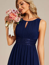 ever KALIA|Simple Sleeveless A-line Chiffon Bridesmaid Dress with Hollow Out Detail