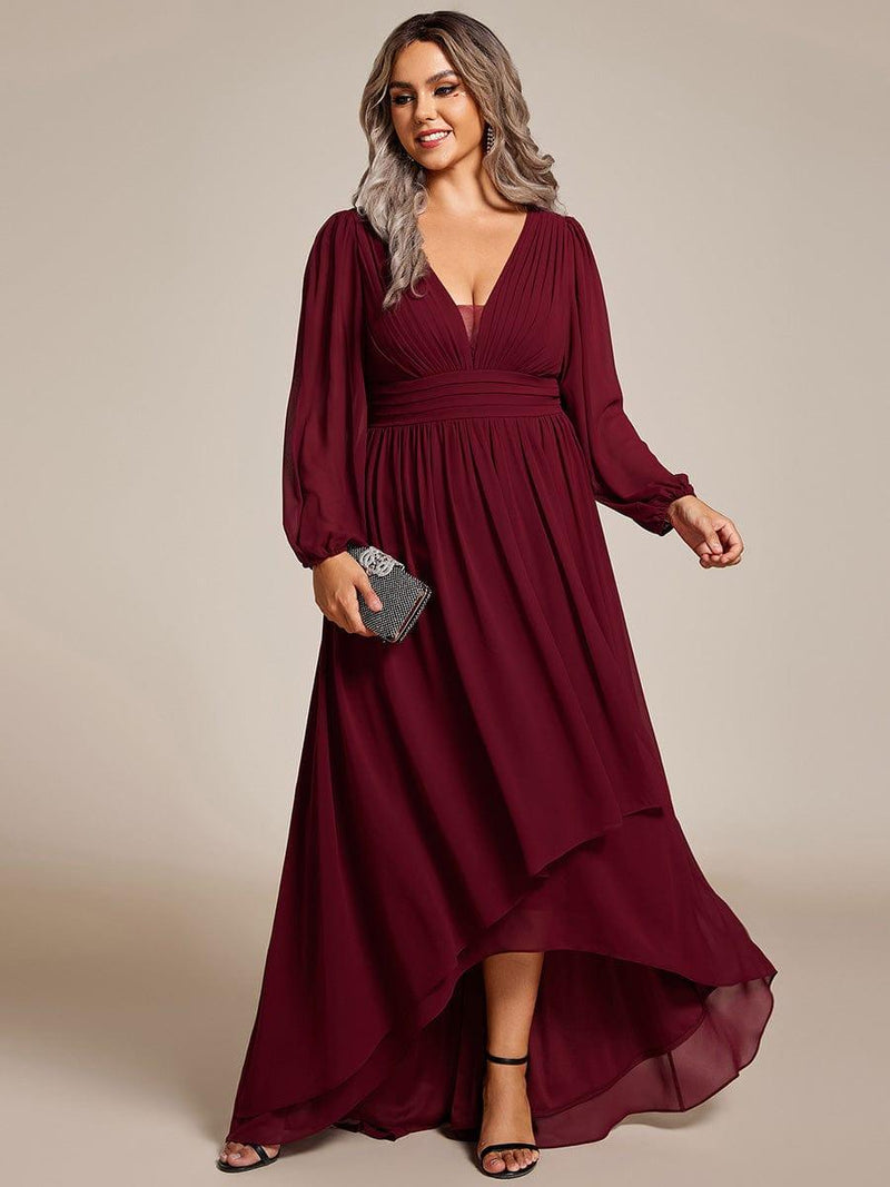 ever GRIFFIN|A-Line Pleated See-Through Long Lantern Midi Chiffon Bridesmaid Dress