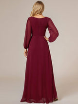 ever GRIFFIN|A-Line Pleated See-Through Long Lantern Midi Chiffon Bridesmaid Dress