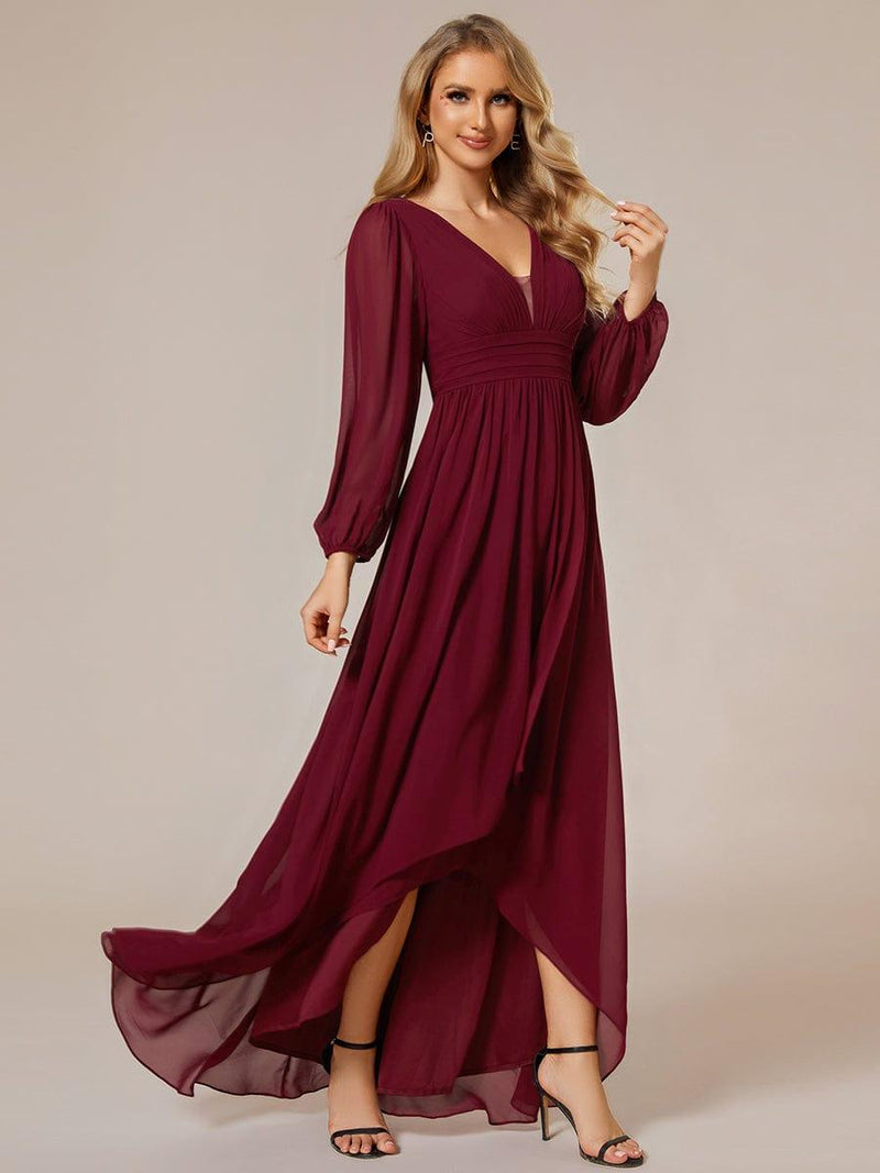ever GRIFFIN|A-Line Pleated See-Through Long Lantern Midi Chiffon Bridesmaid Dress