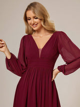 ever GRIFFIN|A-Line Pleated See-Through Long Lantern Midi Chiffon Bridesmaid Dress