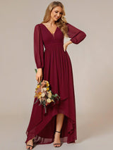 ever GRIFFIN|A-Line Pleated See-Through Long Lantern Midi Chiffon Bridesmaid Dress