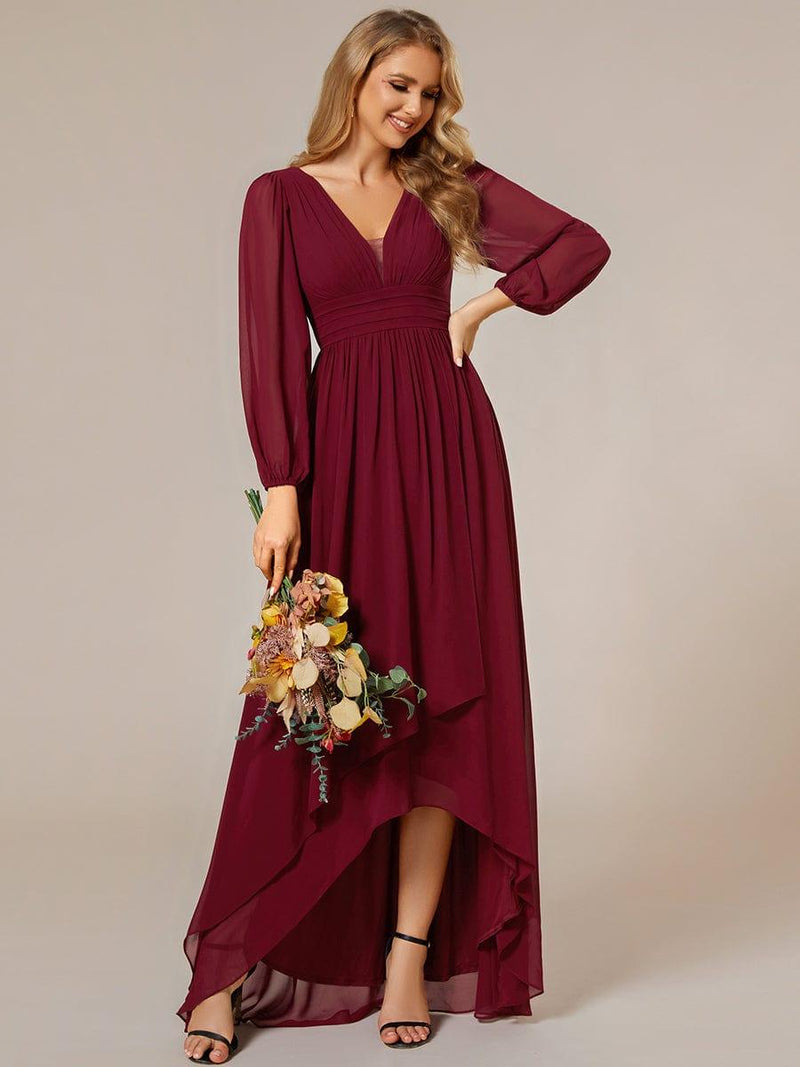 ever GRIFFIN|A-Line Pleated See-Through Long Lantern Midi Chiffon Bridesmaid Dress