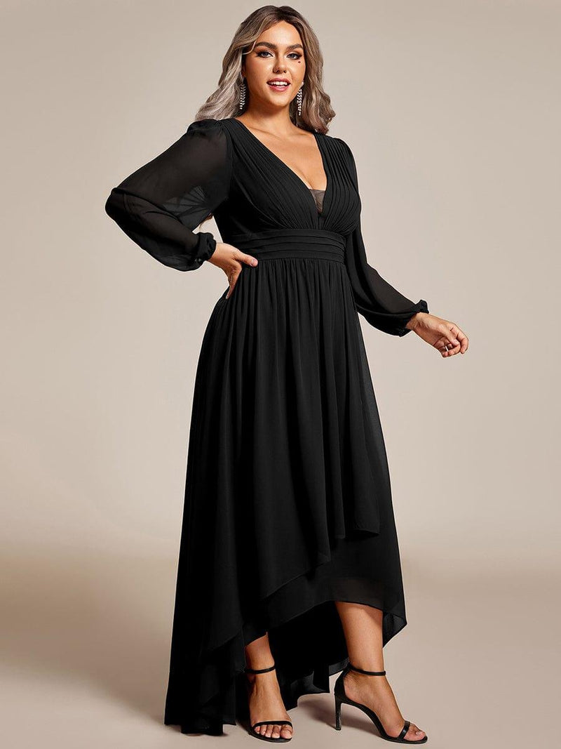 ever GRIFFIN|A-Line Pleated See-Through Long Lantern Midi Chiffon Bridesmaid Dress