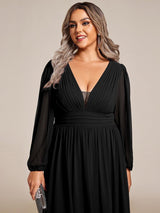 ever GRIFFIN|A-Line Pleated See-Through Long Lantern Midi Chiffon Bridesmaid Dress