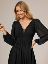 ever GRIFFIN|A-Line Pleated See-Through Long Lantern Midi Chiffon Bridesmaid Dress