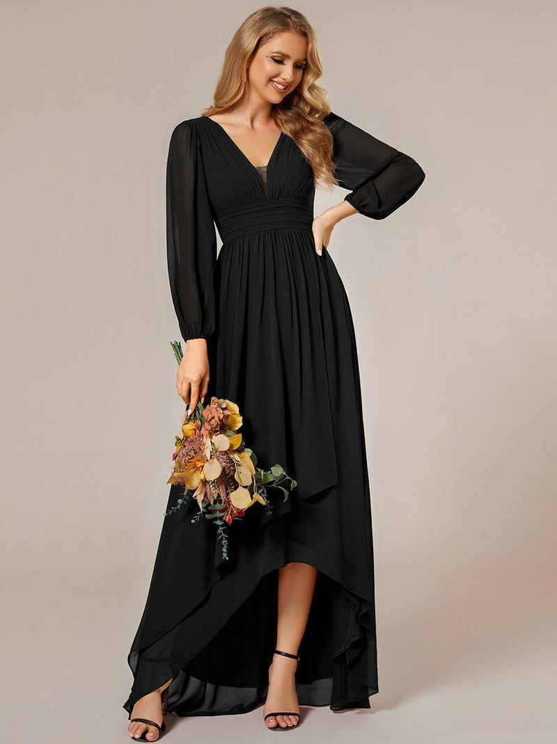 ever GRIFFIN|A-Line Pleated See-Through Long Lantern Midi Chiffon Bridesmaid Dress
