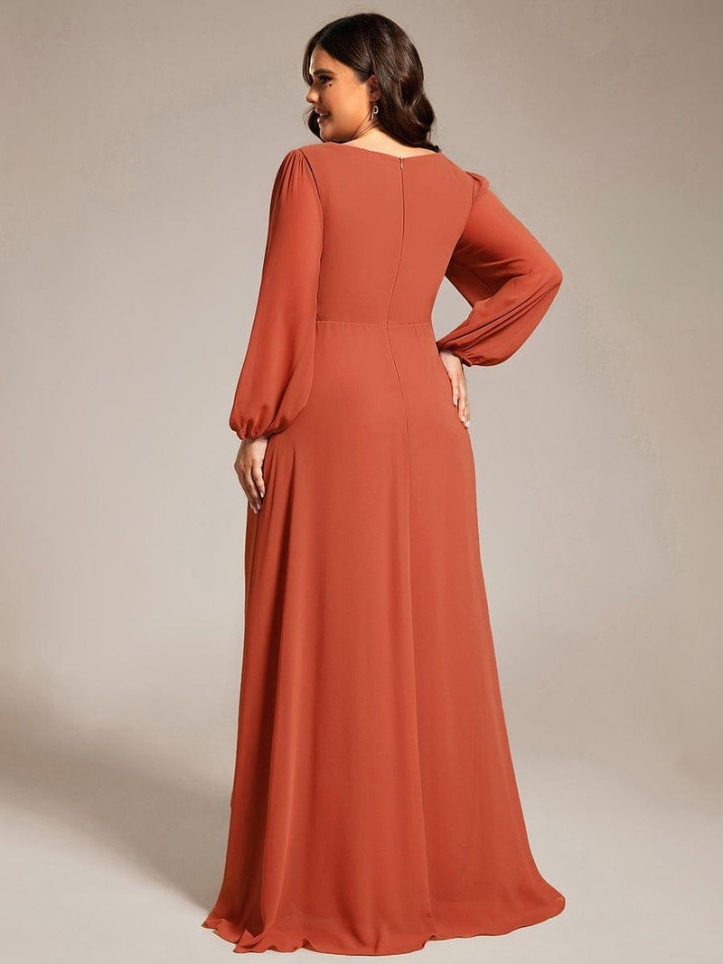 ever GRIFFIN|A-Line Pleated See-Through Long Lantern Midi Chiffon Bridesmaid Dress