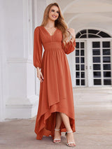 ever GRIFFIN|A-Line Pleated See-Through Long Lantern Midi Chiffon Bridesmaid Dress