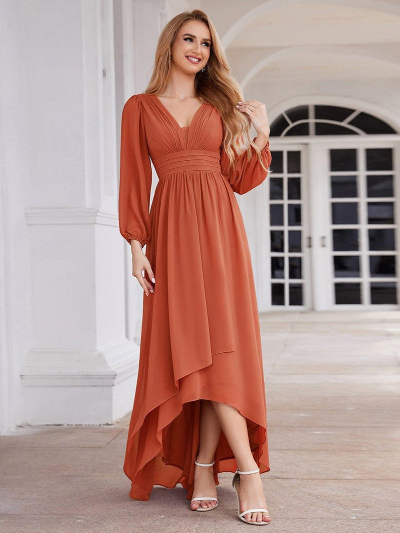 ever GRIFFIN|A-Line Pleated See-Through Long Lantern Midi Chiffon Bridesmaid Dress