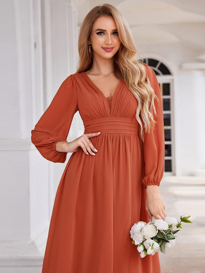 ever GRIFFIN|A-Line Pleated See-Through Long Lantern Midi Chiffon Bridesmaid Dress