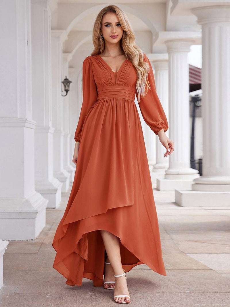 ever GRIFFIN|A-Line Pleated See-Through Long Lantern Midi Chiffon Bridesmaid Dress
