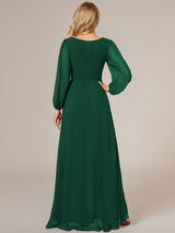 ever GRIFFIN|A-Line Pleated See-Through Long Lantern Midi Chiffon Bridesmaid Dress