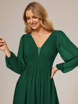 ever GRIFFIN|A-Line Pleated See-Through Long Lantern Midi Chiffon Bridesmaid Dress