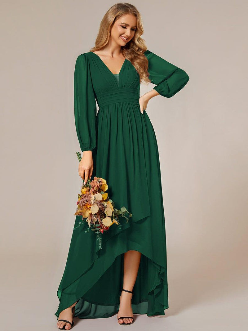 ever GRIFFIN|A-Line Pleated See-Through Long Lantern Midi Chiffon Bridesmaid Dress