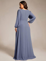 ever GRIFFIN|A-Line Pleated See-Through Long Lantern Midi Chiffon Bridesmaid Dress