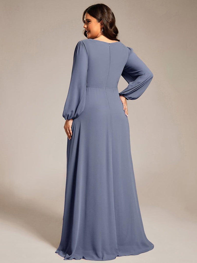 ever GRIFFIN|A-Line Pleated See-Through Long Lantern Midi Chiffon Bridesmaid Dress