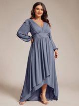 ever GRIFFIN|A-Line Pleated See-Through Long Lantern Midi Chiffon Bridesmaid Dress