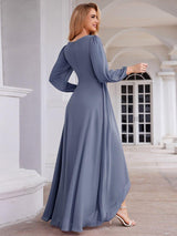 ever GRIFFIN|A-Line Pleated See-Through Long Lantern Midi Chiffon Bridesmaid Dress