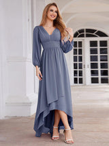 ever GRIFFIN|A-Line Pleated See-Through Long Lantern Midi Chiffon Bridesmaid Dress