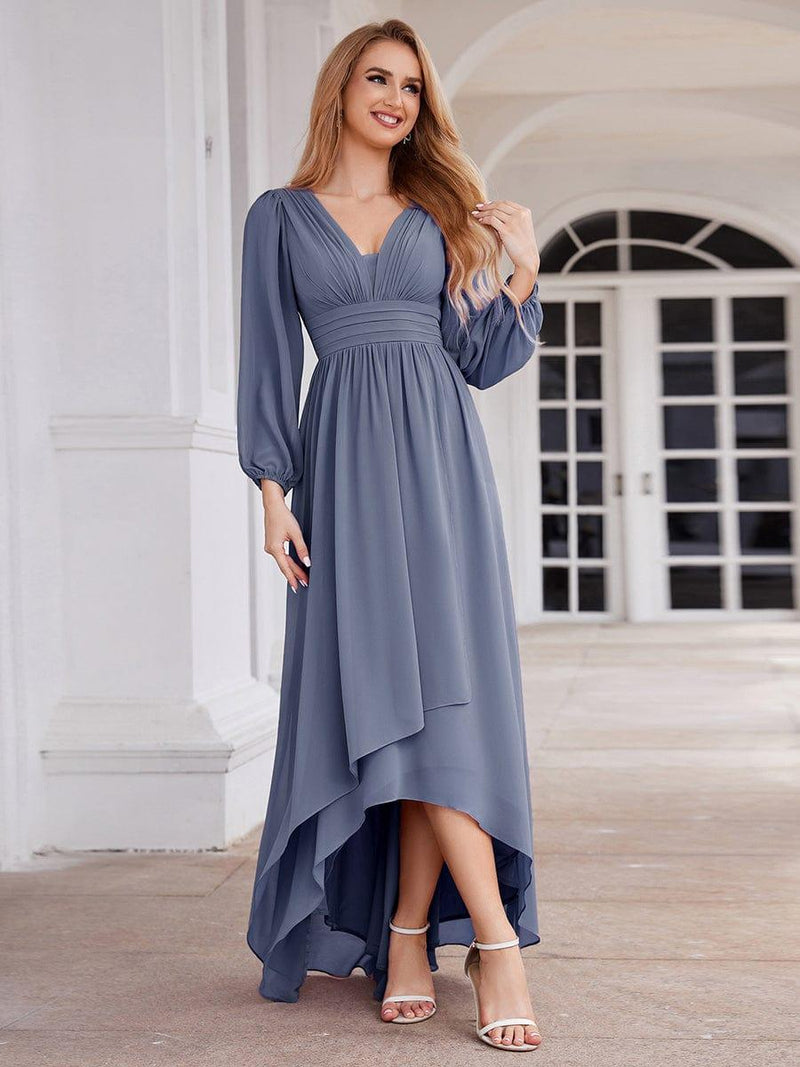 ever GRIFFIN|A-Line Pleated See-Through Long Lantern Midi Chiffon Bridesmaid Dress