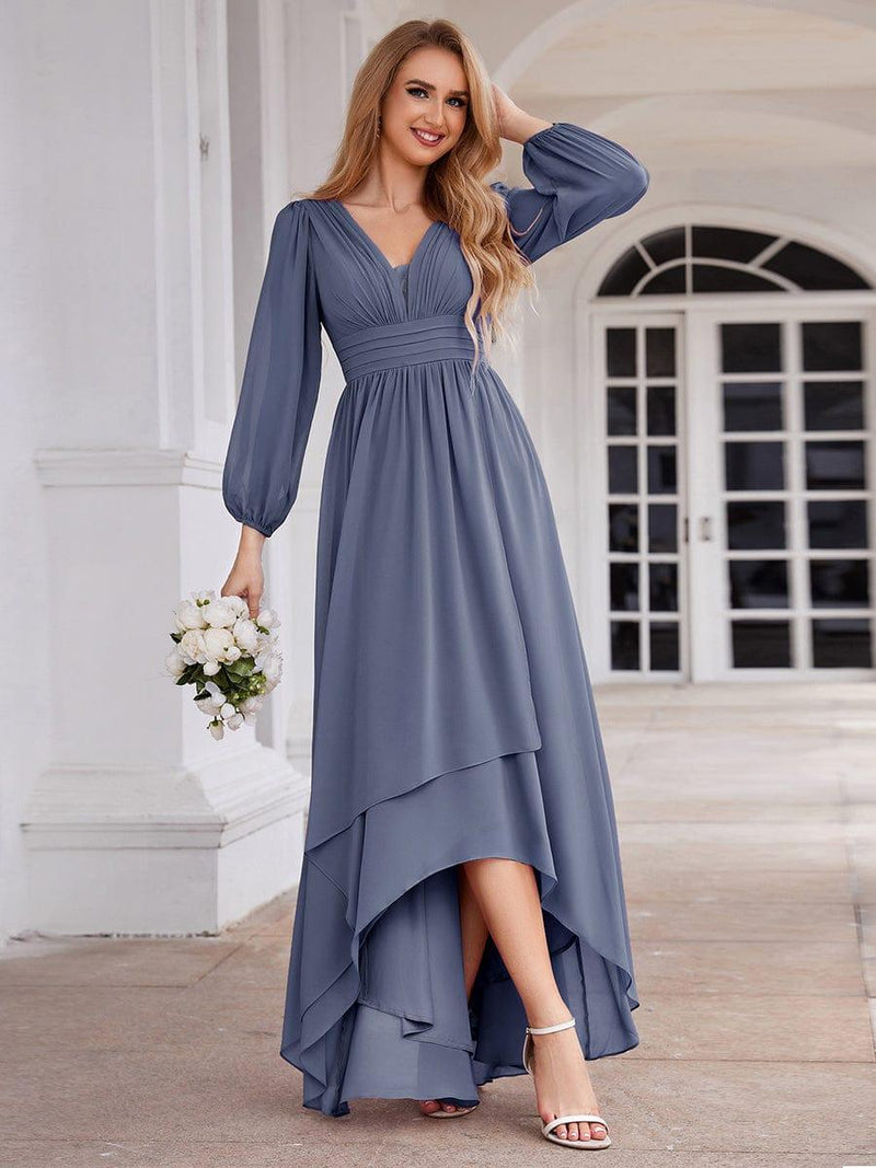 ever GRIFFIN|A-Line Pleated See-Through Long Lantern Midi Chiffon Bridesmaid Dress