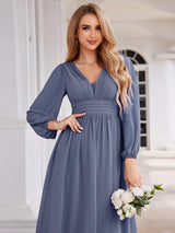 ever GRIFFIN|A-Line Pleated See-Through Long Lantern Midi Chiffon Bridesmaid Dress
