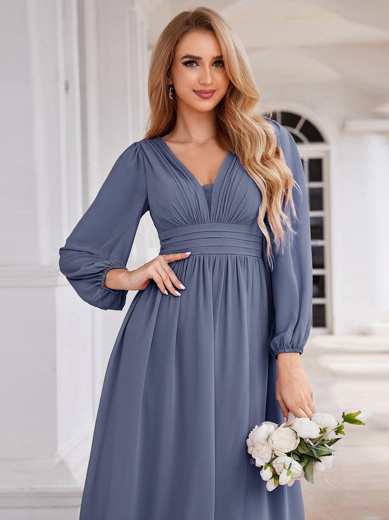 ever GRIFFIN|A-Line Pleated See-Through Long Lantern Midi Chiffon Bridesmaid Dress