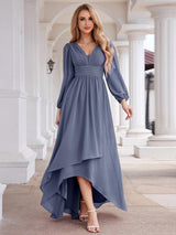 ever GRIFFIN|A-Line Pleated See-Through Long Lantern Midi Chiffon Bridesmaid Dress