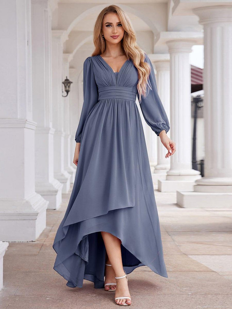 ever GRIFFIN|A-Line Pleated See-Through Long Lantern Midi Chiffon Bridesmaid Dress
