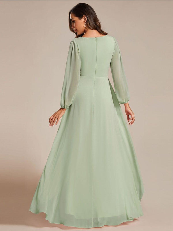 ever GRIFFIN|A-Line Pleated See-Through Long Lantern Midi Chiffon Bridesmaid Dress