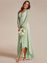 ever GRIFFIN|A-Line Pleated See-Through Long Lantern Midi Chiffon Bridesmaid Dress