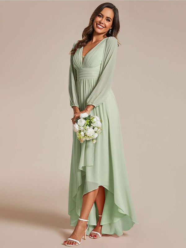 ever GRIFFIN|A-Line Pleated See-Through Long Lantern Midi Chiffon Bridesmaid Dress