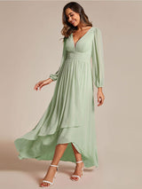 ever GRIFFIN|A-Line Pleated See-Through Long Lantern Midi Chiffon Bridesmaid Dress
