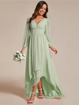 ever GRIFFIN|A-Line Pleated See-Through Long Lantern Midi Chiffon Bridesmaid Dress