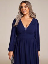 ever GRIFFIN|A-Line Pleated See-Through Long Lantern Midi Chiffon Bridesmaid Dress