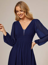 ever GRIFFIN|A-Line Pleated See-Through Long Lantern Midi Chiffon Bridesmaid Dress